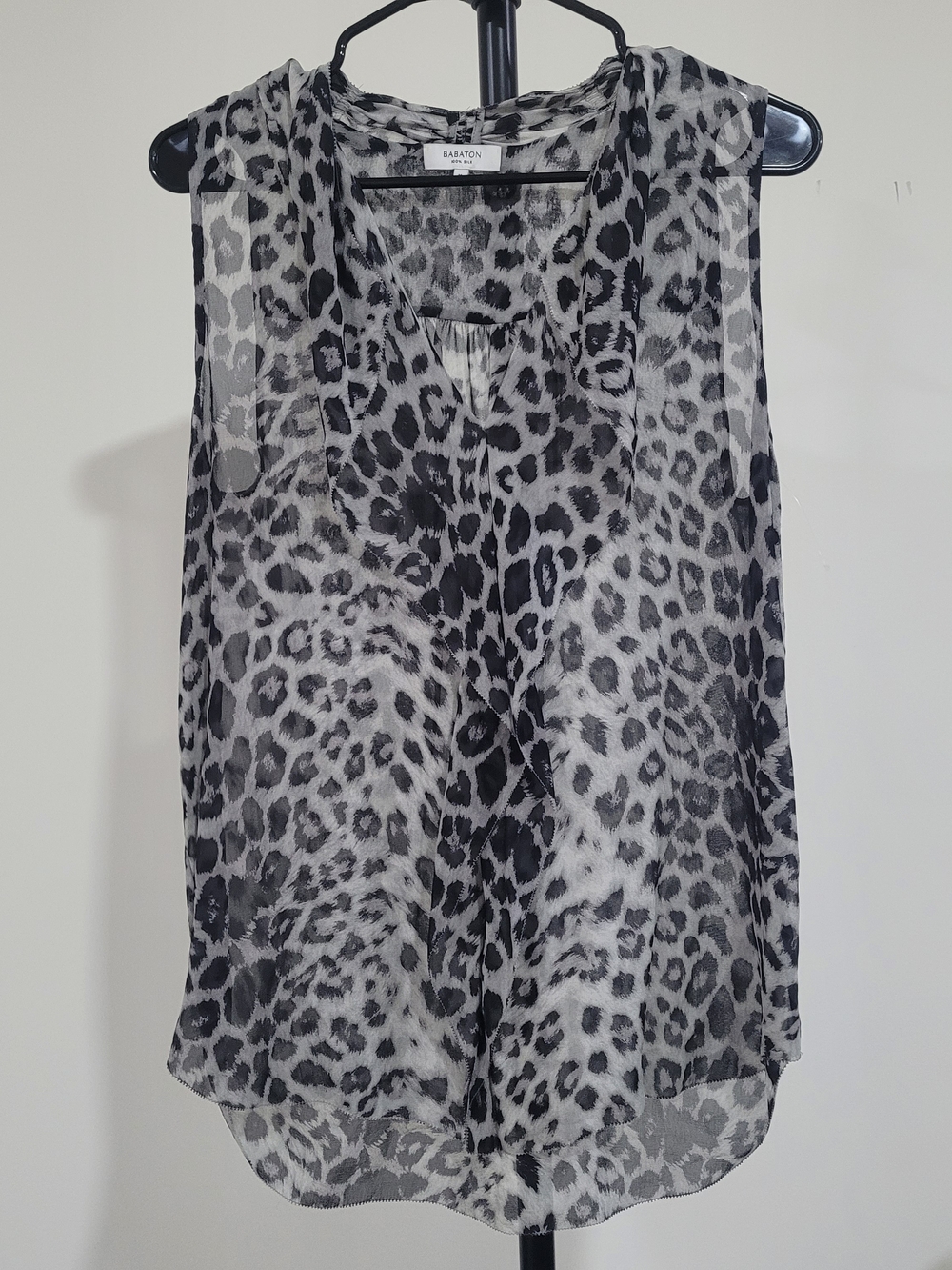 Babaton Black and White Leopard Print 100% Silk Sleeveless Camisole